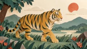 Illustration de Le tigre représente-t-il toujours la même chose — composition en papier découpé.