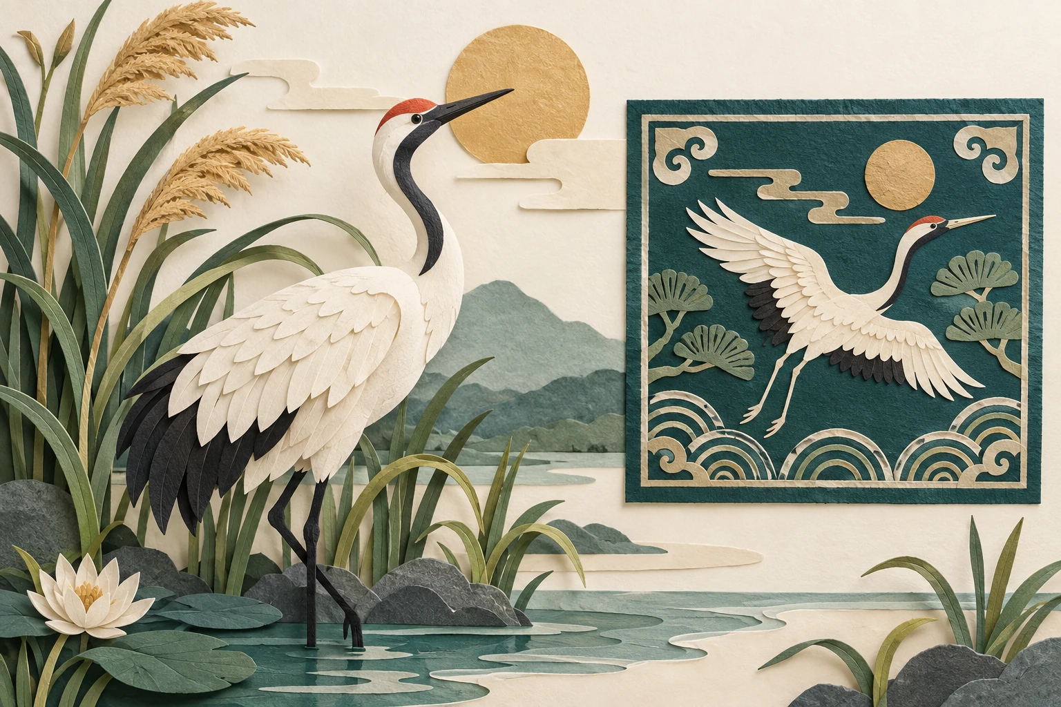 De l’oiseau au motif — illustration en papier découpé.