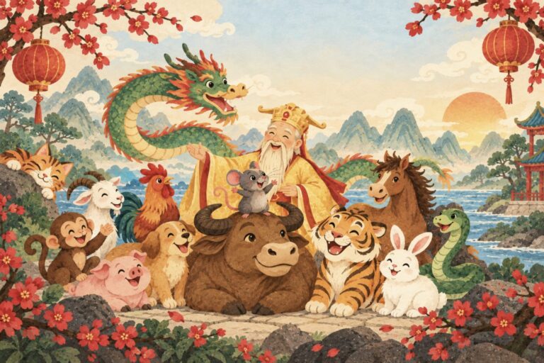 Affiche du dessin animé « La grande course des douze animaux »